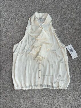 Allison Taylor Ivory Ruffle Sleeveless Button-Down Blouse - Size L